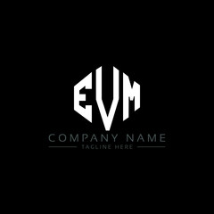 EVM letter logo design with polygon shape. EVM polygon logo monogram. EVM cube logo design. EVM hexagon vector logo template white and black colors. EVM monogram, EVM business and real estate logo. 