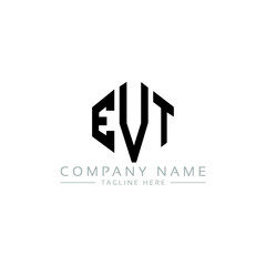 EVT letter logo design with polygon shape. EVT polygon logo monogram. EVT cube logo design. EVT hexagon vector logo template white and black colors. EVT monogram, EVT business and real estate logo. 