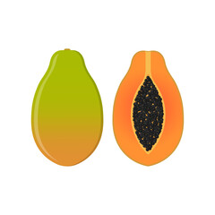 Whole and half papaya icon. Vector illustration.