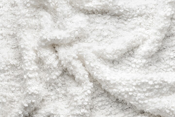 Texture of white fluffy fabric, closeup