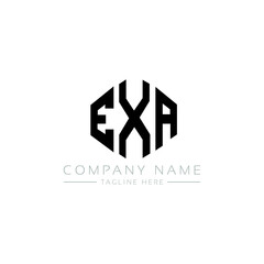 EXA letter logo design with polygon shape. EXA polygon logo monogram. EXA cube logo design. EXA hexagon vector logo template white and black colors. EXA monogram, EXA business and real estate logo.  