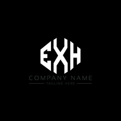 Obraz premium EXH letter logo design with polygon shape. EXH polygon logo monogram. EXH cube logo design. EXH hexagon vector logo template white and black colors. EXH monogram, EXH business and real estate logo. 