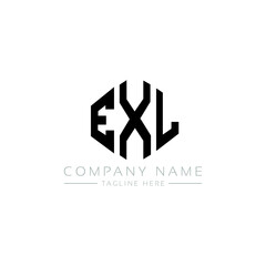Obraz premium EXL letter logo design with polygon shape. EXL polygon logo monogram. EXL cube logo design. EXL hexagon vector logo template white and black colors. EXL monogram, EXL business and real estate logo. 