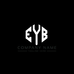 EYB letter logo design with polygon shape. EYB polygon logo monogram. EYB cube logo design. EYB hexagon vector logo template white and black colors. EYB monogram, EYB business and real estate logo. 