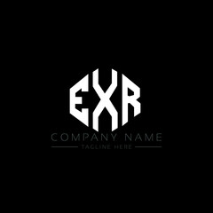 EXR letter logo design with polygon shape. EXR polygon logo monogram. EXR cube logo design. EXR hexagon vector logo template white and black colors. EXR monogram, EXR business and real estate logo. 