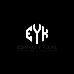 EYK letter logo design with polygon shape. EYK polygon logo monogram. EYK cube logo design. EYK hexagon vector logo template white and black colors. EYK monogram, EYK business and real estate logo. 