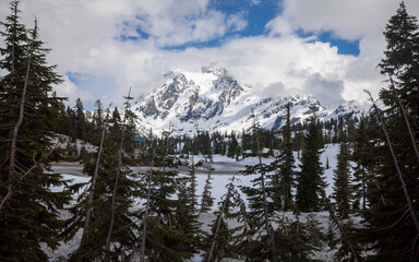 Snow covered mountains, Mt. Shuksan, in Spring, Washington state.
