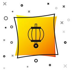 Black Korean paper lantern icon isolated on white background. Yellow square button. Vector