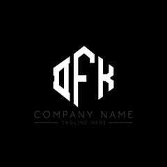 DFK letter logo design with polygon shape. DFK polygon logo monogram. DFK cube logo design. DFK hexagon vector logo template white and black colors. DFK monogram, DFK business and real estate logo. 