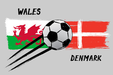 Flags of Wales And Denmark - Icon for euro football championship qualify - Grunge