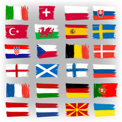 Set Of 24 Europian Flags - Grunge