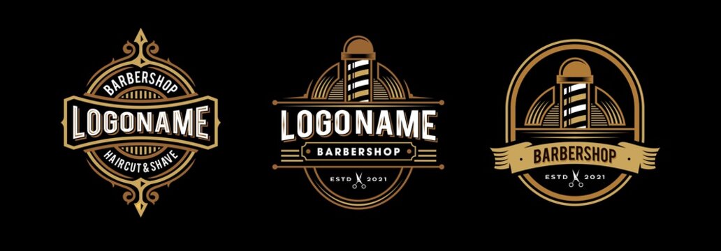 barbershop logo in vintage and hipster victorian decorative style. Collection of retro classic barber badge logo vector