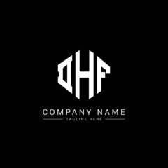 DHF letter logo design with polygon shape. DHF polygon logo monogram. DHF cube logo design. DHF hexagon vector logo template white and black colors. DHF monogram, DHF business and real estate logo. 