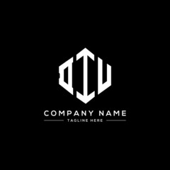 DIU letter logo design with polygon shape. DIU polygon logo monogram. DIU cube logo design. DIU hexagon vector logo template white and black colors. DIU monogram, DIU business and real estate logo. 