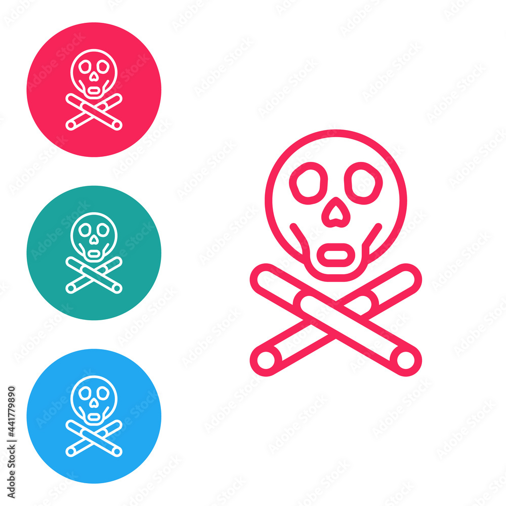Poster red line bones and skull as a sign of toxicity warning icon isolated on white background. set icons 