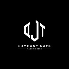 DJT letter logo design with polygon shape. DJT polygon logo monogram. DJT cube logo design. DJT hexagon vector logo template white and black colors. DJT monogram, DJT business and real estate logo. 