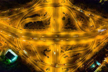 Fototapeta na wymiar Aerial view of the night crossroads