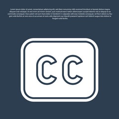 Blue line Subtitles icon isolated on blue background. Vector