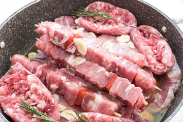 Skewers and sausages ready for the BBQ