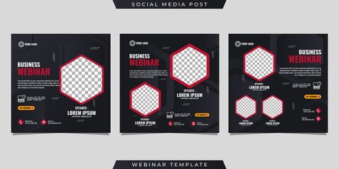 Creative design collection of social media story post templates on red and black background. Great for business webinar, marketing webinar, online class program, etc.