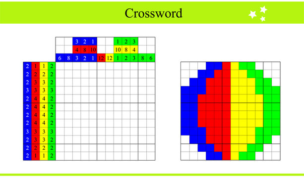 Japanese crossword. Paint by number puzzle. Educational game for children. Nonogram. Ball.