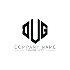 DUG letter logo design with polygon shape. DUG polygon logo monogram. DUG cube logo design. DUG hexagon vector logo template white and black colors. DUG monogram, DUG business and real estate logo. 