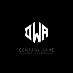 DWA letter logo design with polygon shape. DWA polygon logo monogram. DWA cube logo design. DWA hexagon vector logo template white and black colors. DWA monogram, DWA business and real estate logo. 
