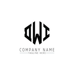 DWI letter logo design with polygon shape. DWI polygon logo monogram. DWI cube logo design. DWI hexagon vector logo template white and black colors. DWI monogram, DWI business and real estate logo. 
