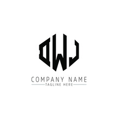 Fototapeta premium DWJ letter logo design with polygon shape. DWJ polygon logo monogram. DWJ cube logo design. DWJ hexagon vector logo template white and black colors. DWJ monogram, DWJ business and real estate logo. 