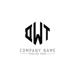 DWT letter logo design with polygon shape. DWT polygon logo monogram. DWT cube logo design. DWT hexagon vector logo template white and black colors. DWT monogram, DWT business and real estate logo. 