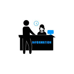Front desk, hotel, reception icon in circle
