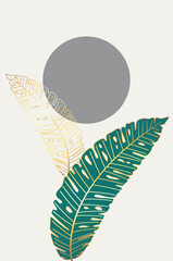 Design with gold tropical leaves
