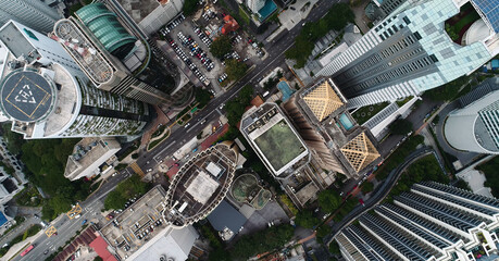 Aerial view. Panorama of Kuala Lumpur at sunset. Malaysia Cinematic style.