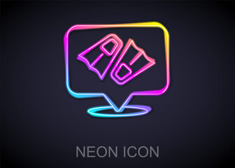 Glowing neon line Rubber flippers for swimming icon isolated on black background. Diving equipment. Extreme sport. Diving underwater equipment. Vector