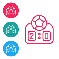 Red line Sport mechanical scoreboard and result display icon isolated on white background. Set icons in circle buttons. Vector