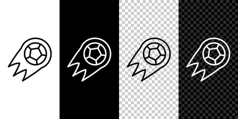 Set line Soccer football ball icon isolated on black and white, transparent background. Sport equipment. Vector