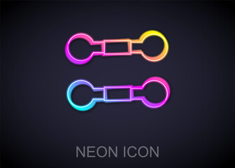 Glowing neon line Dumbbell icon isolated on black background. Muscle lifting, fitness barbell, sports equipment. Vector