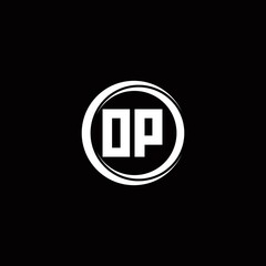 OP logo initial letter monogram with circle slice rounded design template