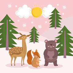 animals in forest winter