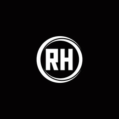 RH logo initial letter monogram with circle slice rounded design template