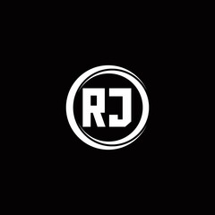 RJ logo initial letter monogram with circle slice rounded design template