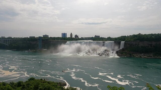 American Falls and Bridal Veil Falls in Niagara Falls from the Canadian side.