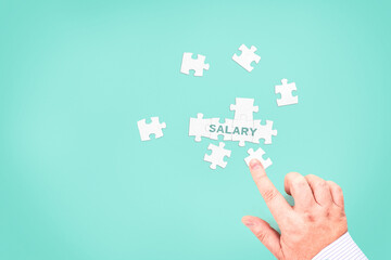 A businessman collects the word 