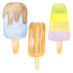 Watercolor ice cream popsicle. Great for printing, web, textile design, gift products.