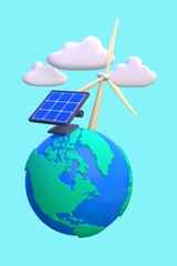 Green energy to reduce the damage of climate change. 3d illustration