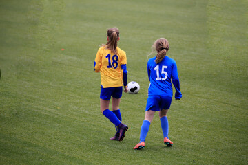 Obraz premium Young girl playing football,,Norway,scandinavia,Europe