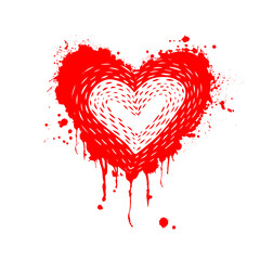 vector illustration of grunge heart made with red ink. Valentine's day theme. Bloody heart