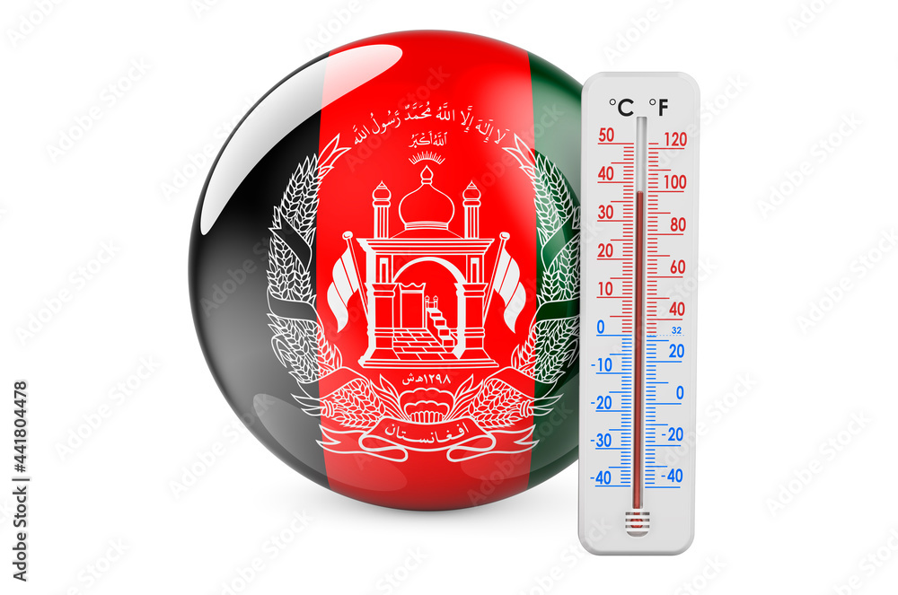 Poster thermometer with afghan flag. heat in afghanistan concept. 3d rendering