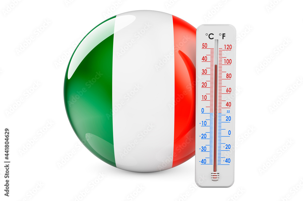 Poster thermometer with irish flag. heat in ireland concept. 3d rendering
