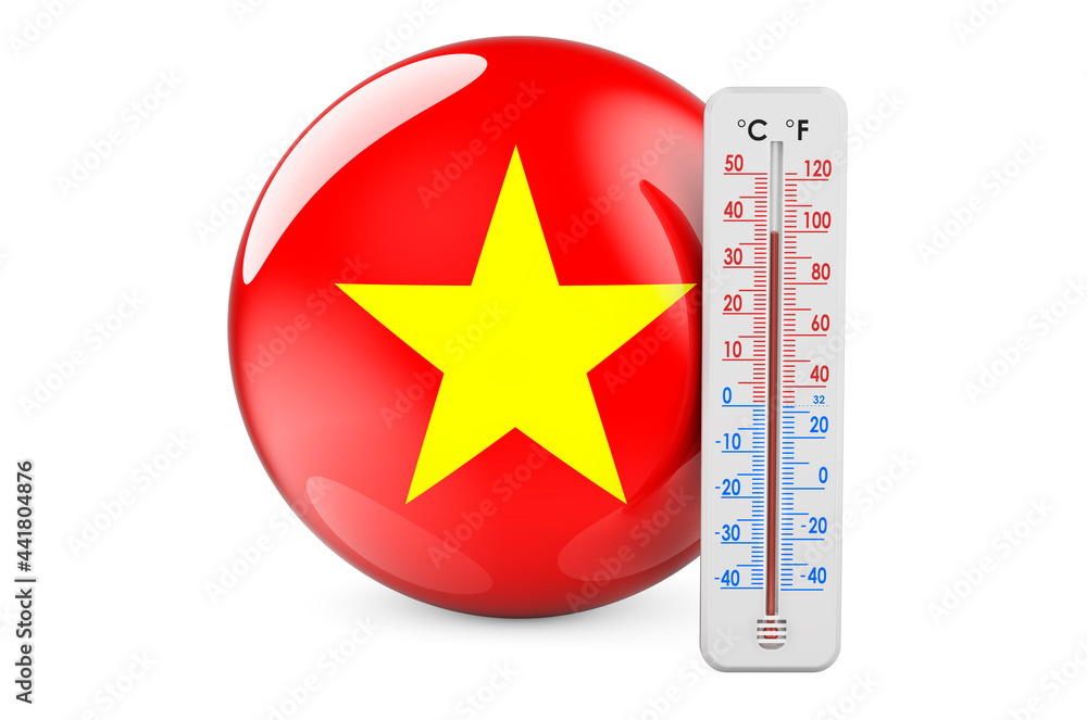 Poster thermometer with vietnamese flag. heat in vietnam concept. 3d rendering